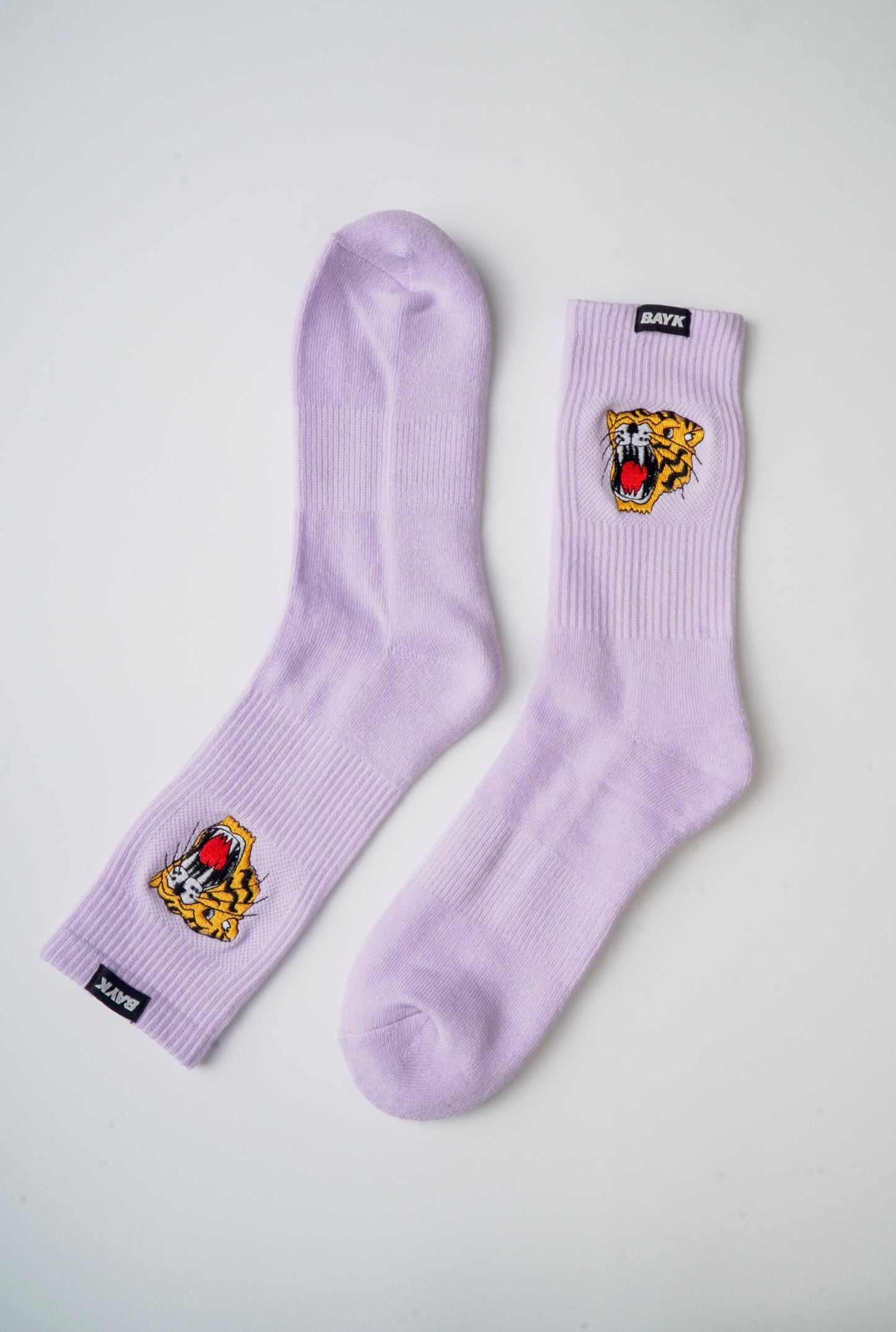 Tiger Embroidered Sock — Stone Purple