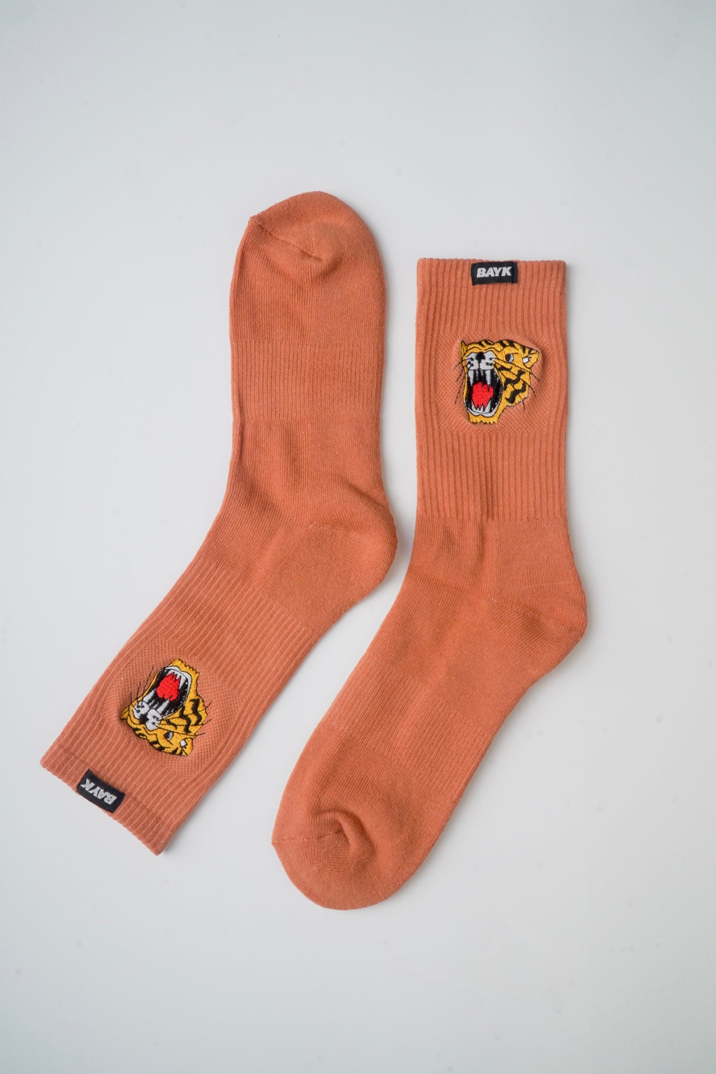 Tiger Embroidered Sock —Clay