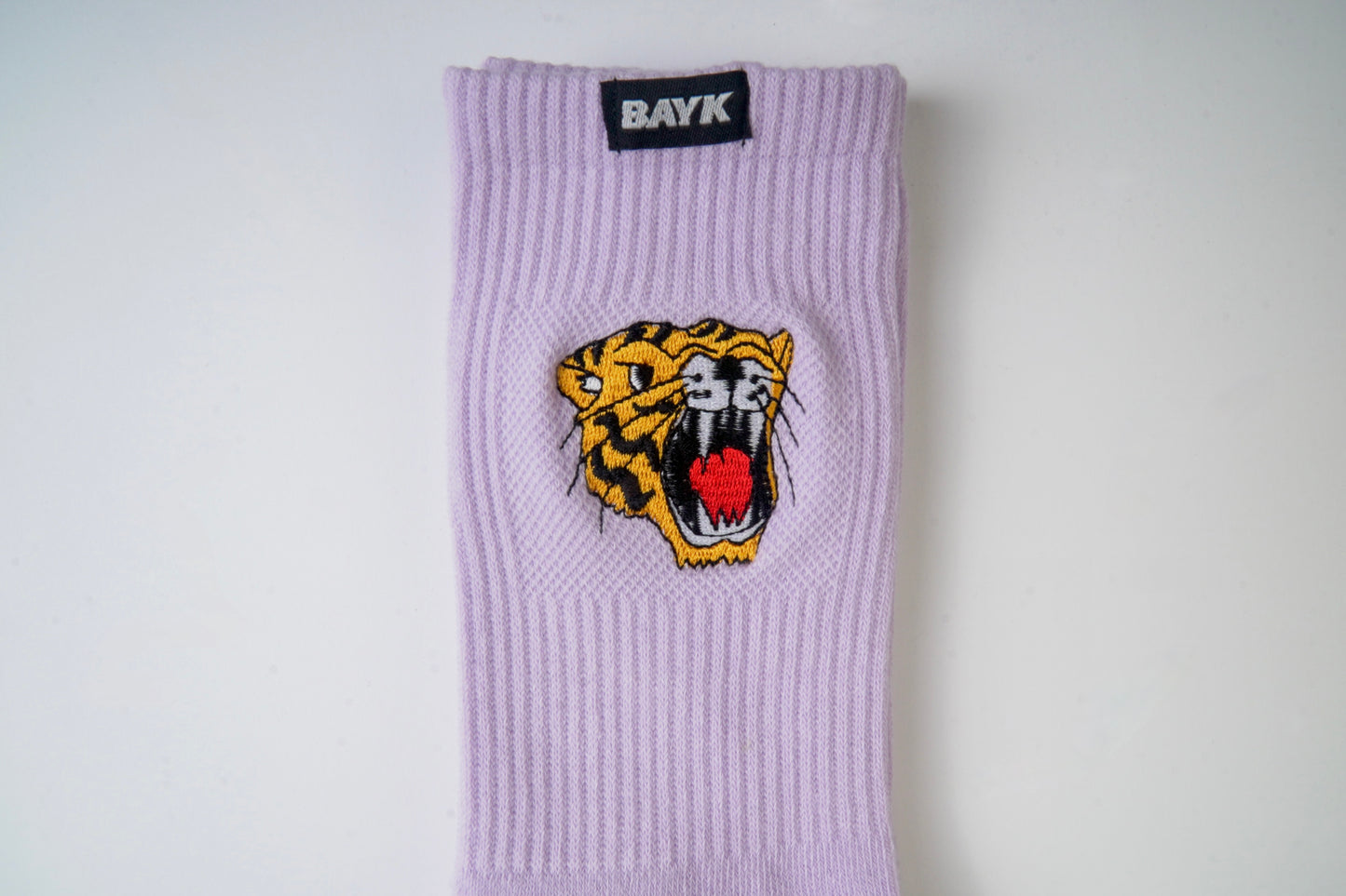 Tiger Embroidered Sock — Stone Purple